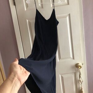 NWT Silk Slip Dress Midi Banana Republic Washable Sheath Sleeveless Navy Blue 14